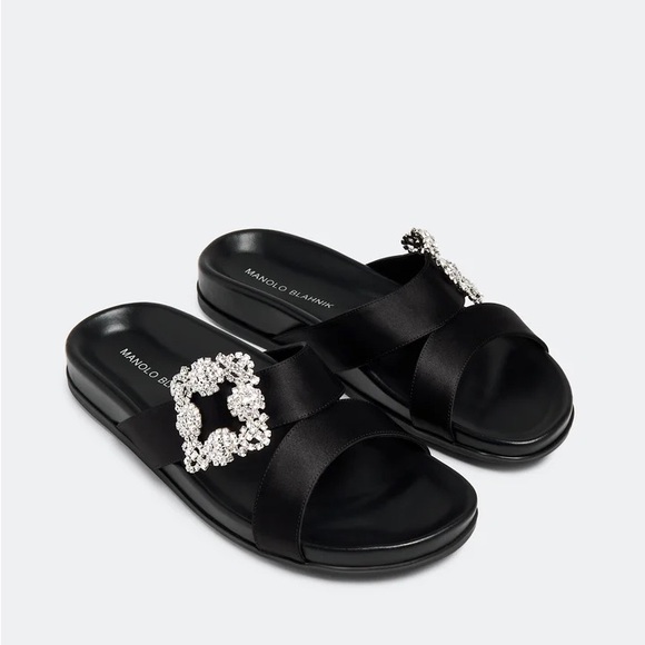 Manolo Blahnik Shoes - New MANOLO BLAHNIK Chilanghi Crystal Buckle Slide Sandals $1,095 37